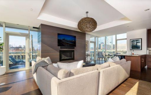 OneRiversideLivingRoom Sample Living Room at One Riverside Condos for Sale in Fitler Square in Philadelphia near the University of Pennsylvania