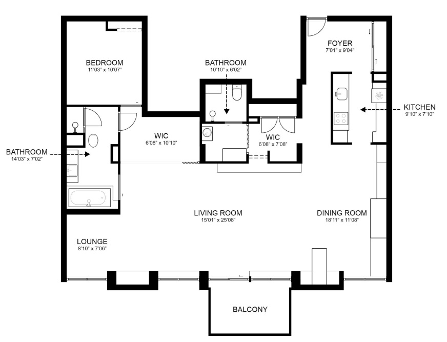 Hopkinson House 2 Bedroom 2 Bathroom Floorplan
