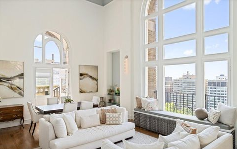 Rittenhouse Plaza Cooperative Unit Living Room with Oversized Windows