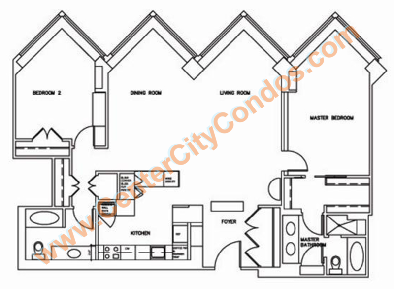 Sample Rittenhouse Hotel 2 Bedroom and 2 bathroom Floorplan