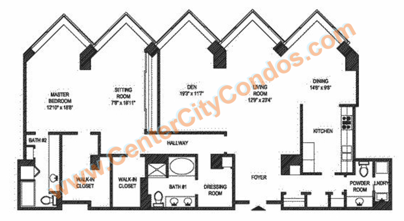 Sample Floorplan for 2 Bedroom, 2.5 bathroom Rittenhouse Hotel Condominium